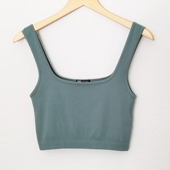 Zara Limitless Contour Collection Square Neckline Cropped Tank Top Seamless M/L - Picture 6 of 13